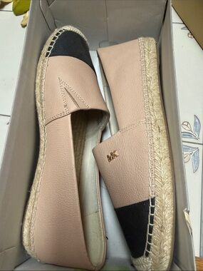 Michael Kors Blush Oyster and Black Espadrille Slip-Ons